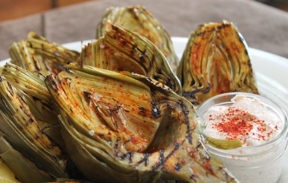 Rooster Grilled Artichokes with Spicy Garlic Mayonnaise