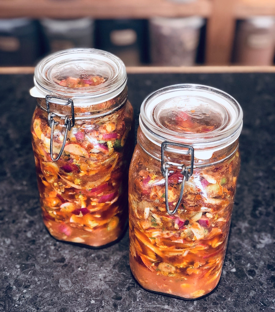 Crunchy Harissa Lemon Pickled Vegetables