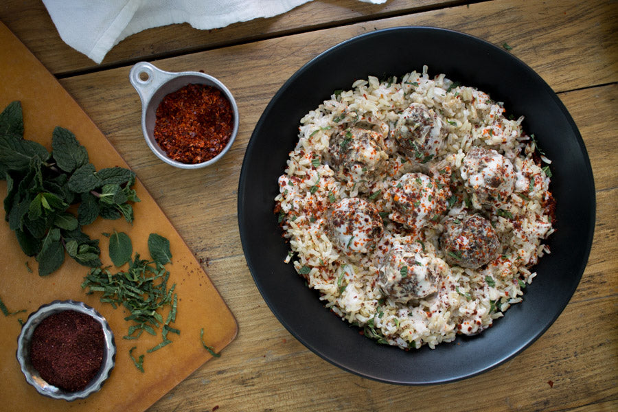 Kofte Meatballs with Marash Yogurt Sauce