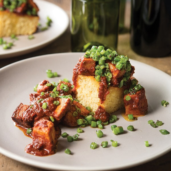 Southern-Style Pork Vindaloo and Green Bean Verakka with Cardamom Cornbread