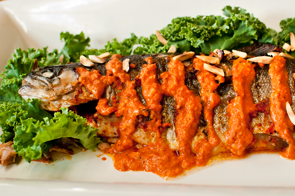 Spicy Smoked Paprika Romesco Over Grilled Trout