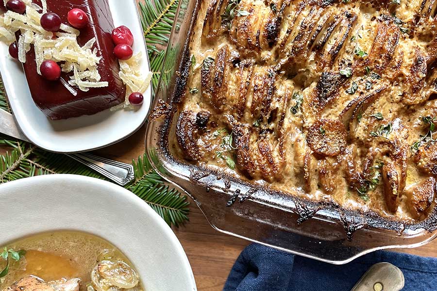 Black Garlic Standing Potato Gratin