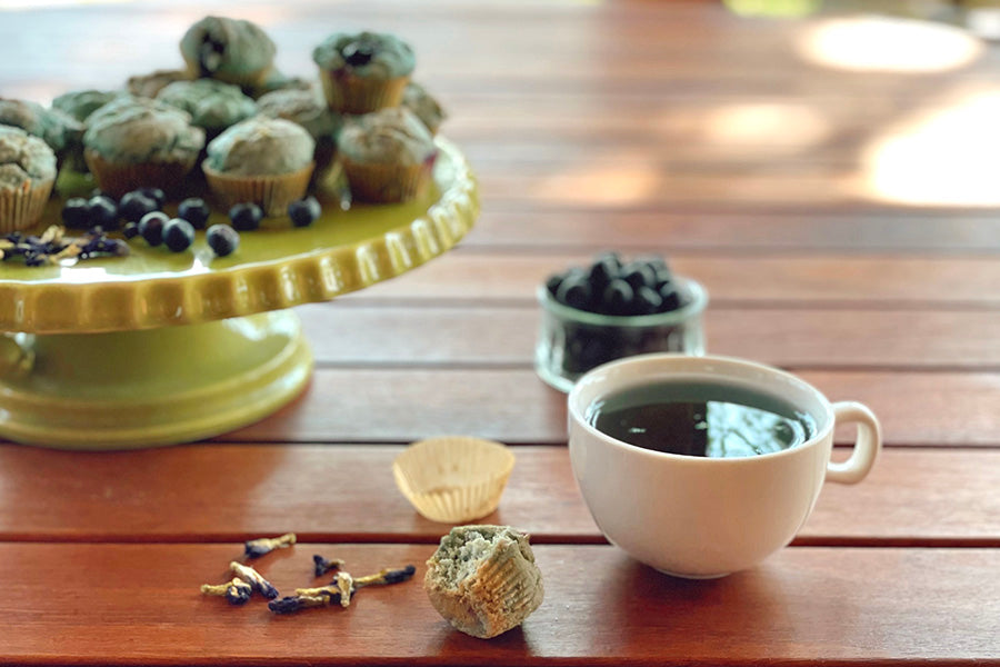 Blueberry Butterfly Pea Flower Muffins