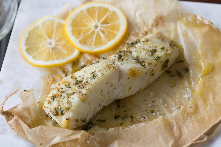 Orange Tarragon Halibut with Honey en Papillote