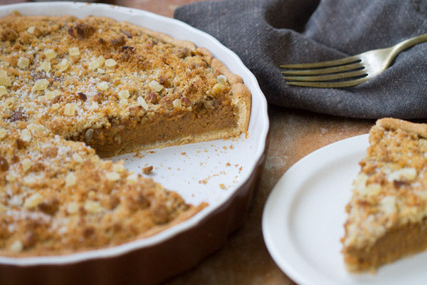 Pumpkin Pie with Apple Butter & Candied Ginger Streusel