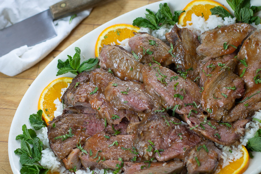 Slow Roasted Leg of Lamb with Orange-Rhubarb Glaze