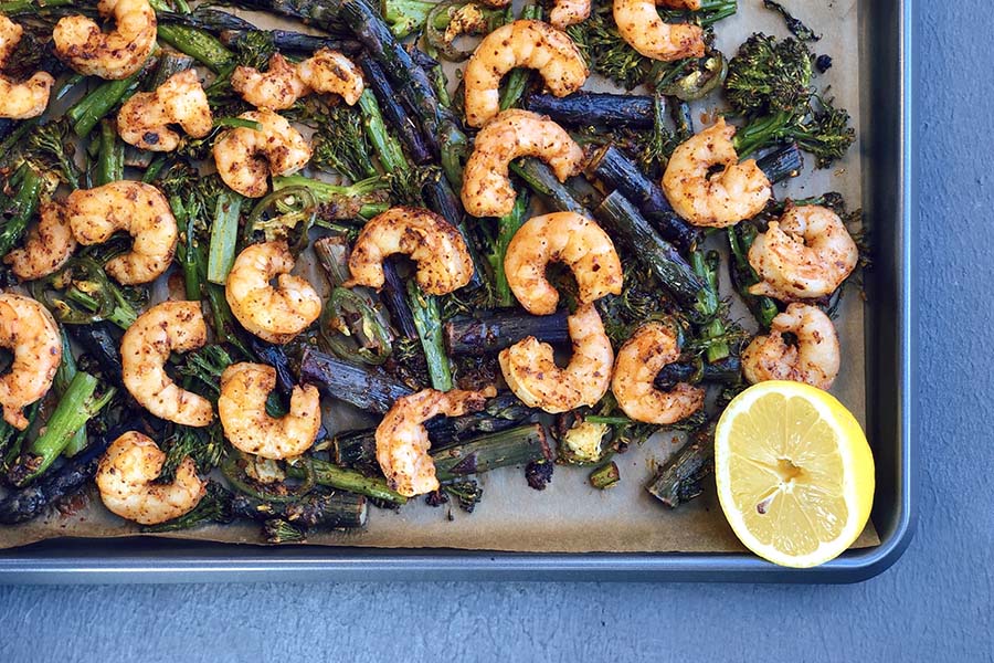 Sheet Pan Rose Harissa Shrimp